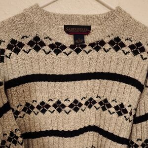 Vintage Saddlebred Men’s M Sweater Gray Rib Knit Crewneck Diamond Stripe 90s Cab
